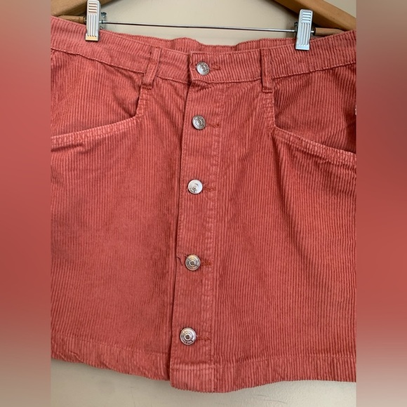 Free People NWT coral Corduroy Mini Skirt button up - Picture 4 of 7
